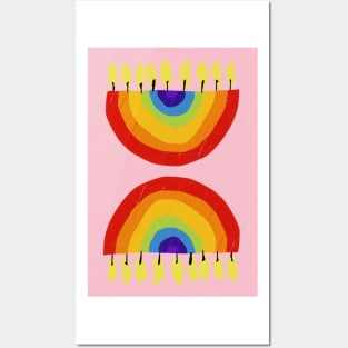 Rainbow Chanukiah Light Pink Posters and Art